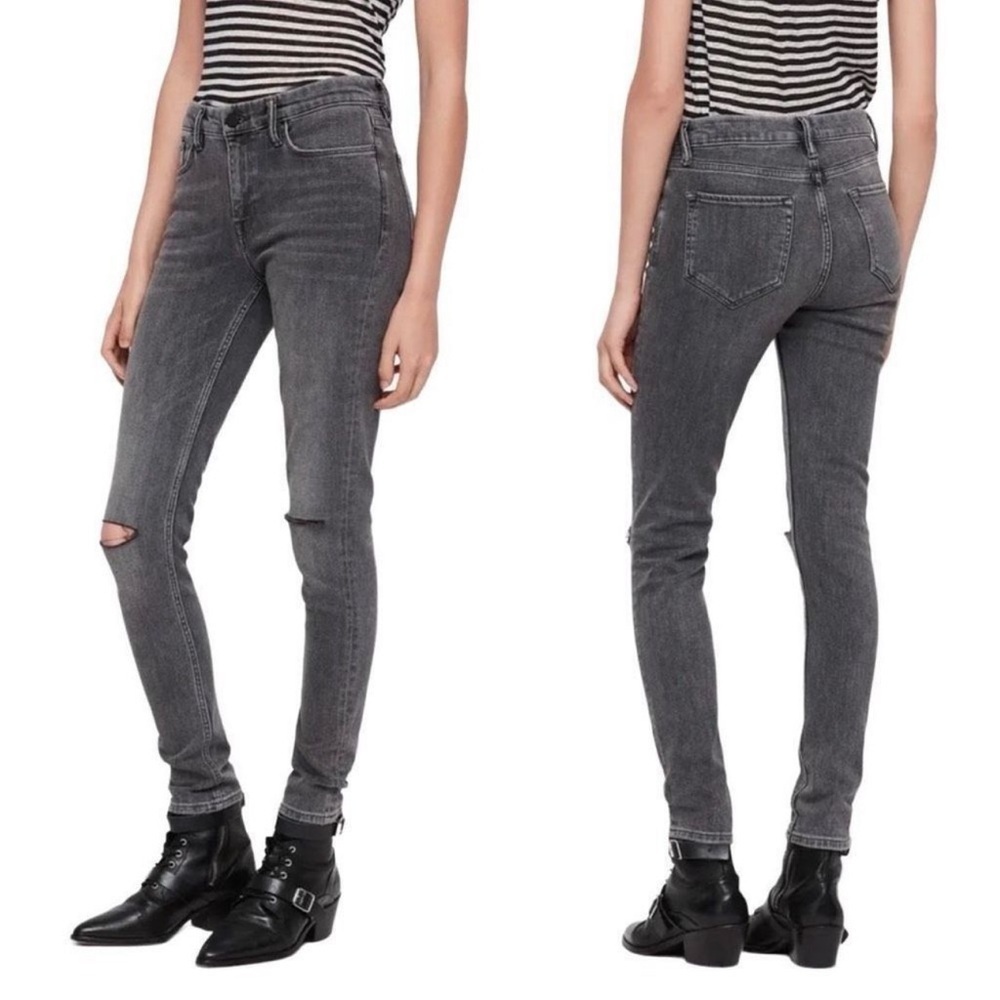 All Saints Grace Black Distressed Denim Skinny Jeans Size 26